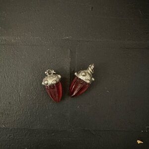 Elegant Silver and Red Acorn Earrings